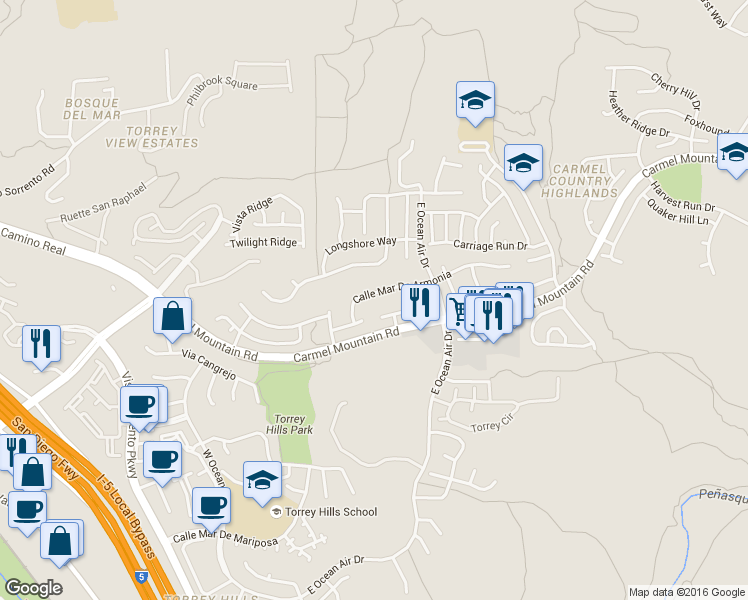map of restaurants, bars, coffee shops, grocery stores, and more near 4463 Calle Mar De Armonia in San Diego