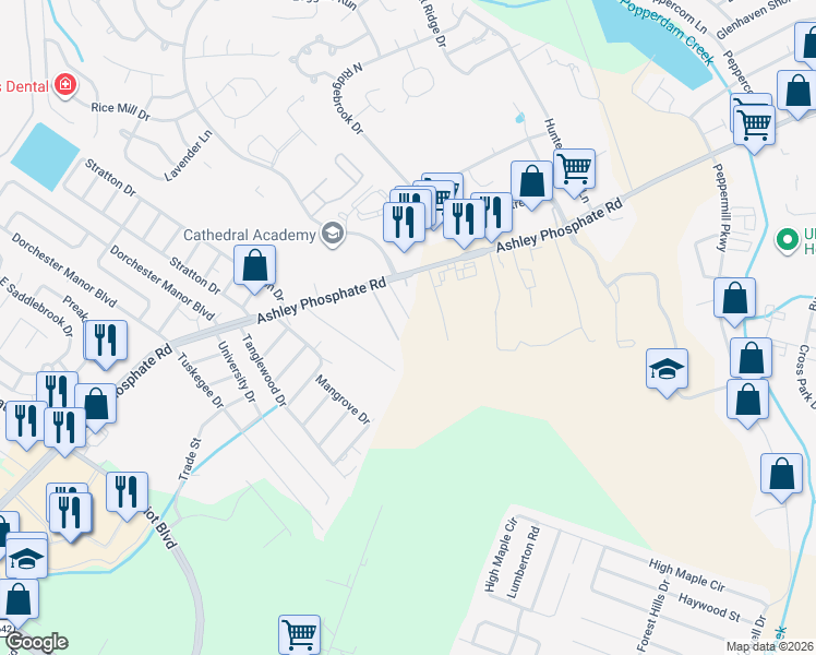 map of restaurants, bars, coffee shops, grocery stores, and more near 3761 Ashley Phosphate Road in Charleston