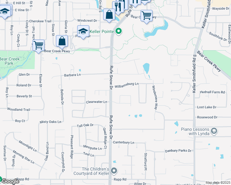 map of restaurants, bars, coffee shops, grocery stores, and more near 715 Rufe Snow Drive in Keller