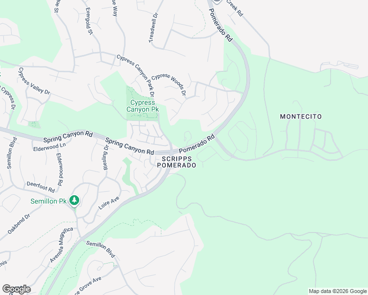 map of restaurants, bars, coffee shops, grocery stores, and more near 11412 Pomerado Road in San Diego