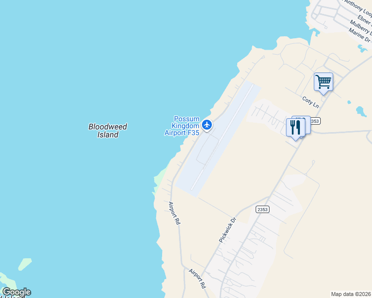 map of restaurants, bars, coffee shops, grocery stores, and more near 1055 Airport Road in Graford