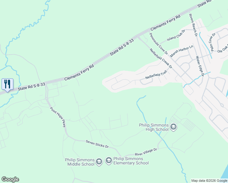 map of restaurants, bars, coffee shops, grocery stores, and more near 495 Nelliefield Trail in Charleston