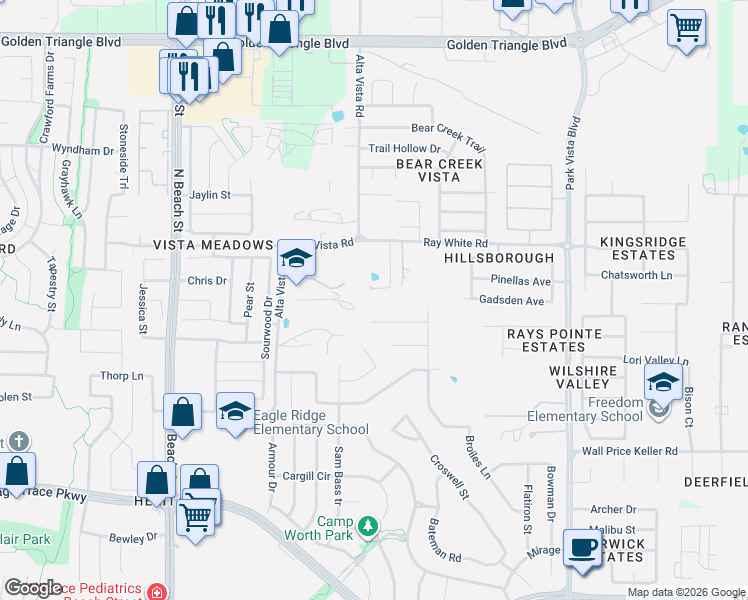 map of restaurants, bars, coffee shops, grocery stores, and more near 10208 Canary Lane in Fort Worth