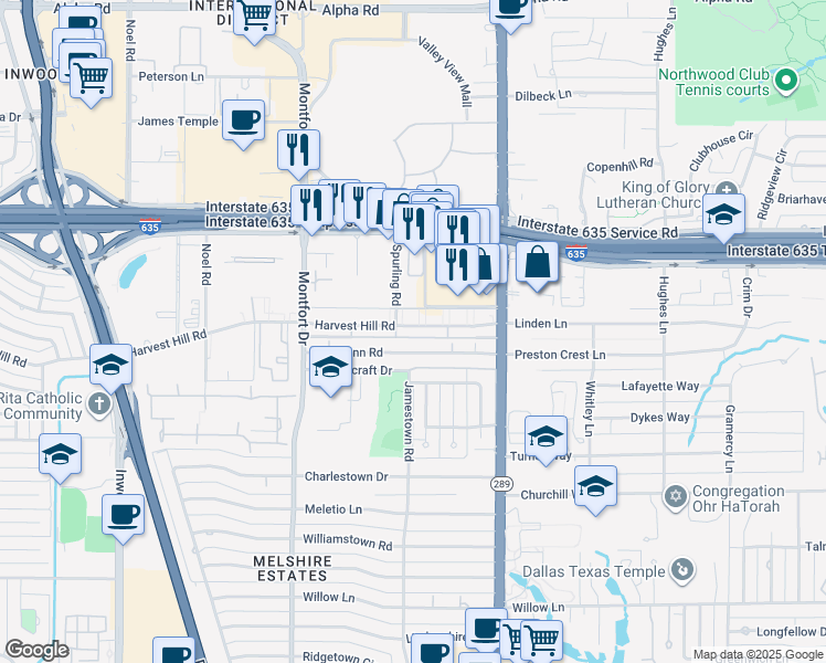 map of restaurants, bars, coffee shops, grocery stores, and more near 5815 Mc Shann Road in Dallas