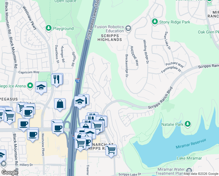 map of restaurants, bars, coffee shops, grocery stores, and more near in San Diego