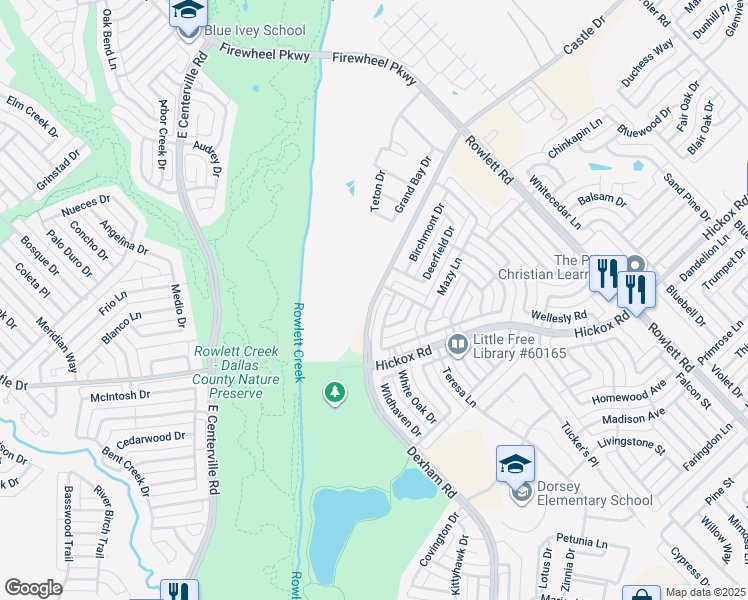 map of restaurants, bars, coffee shops, grocery stores, and more near 1337 Castle Drive in Rowlett