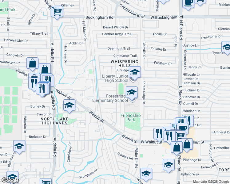 map of restaurants, bars, coffee shops, grocery stores, and more near 10136 Rita Road in Dallas