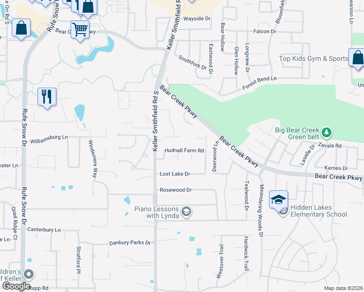 map of restaurants, bars, coffee shops, grocery stores, and more near 1528 Hudnall Farm Road in Keller