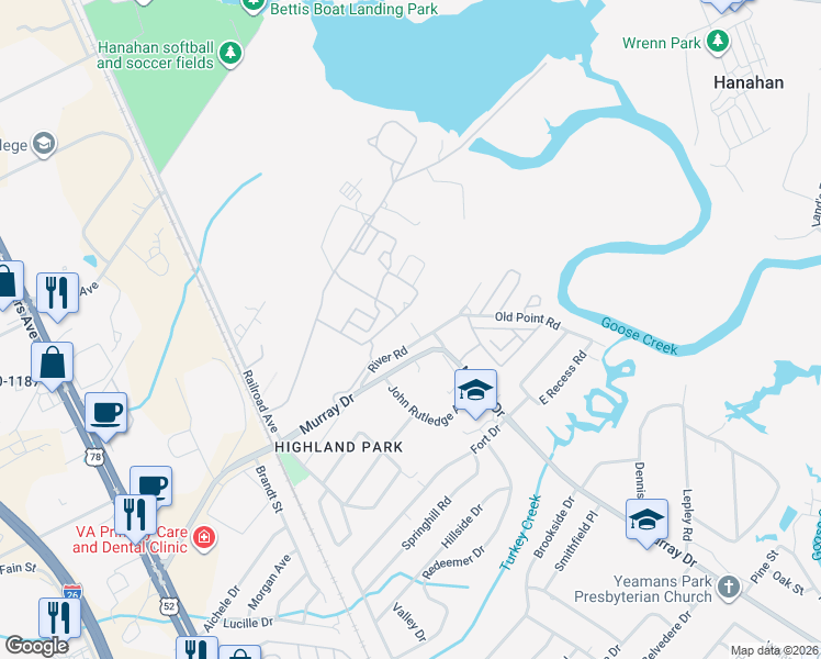 map of restaurants, bars, coffee shops, grocery stores, and more near 6306 Murray Drive in Hanahan