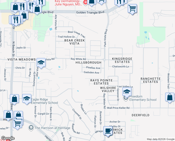 map of restaurants, bars, coffee shops, grocery stores, and more near 5033 Gadsden Avenue in Fort Worth