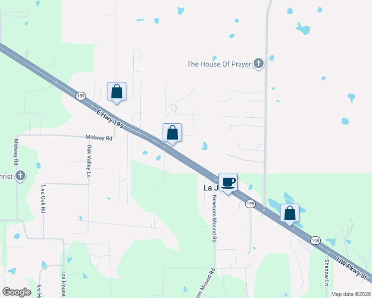 map of restaurants, bars, coffee shops, grocery stores, and more near 4861 Texas 199 in Springtown
