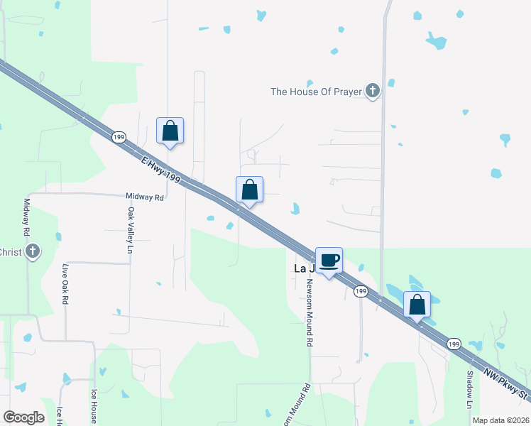 map of restaurants, bars, coffee shops, grocery stores, and more near 4861 Texas 199 in Springtown