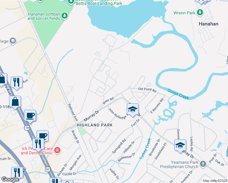 map of restaurants, bars, coffee shops, grocery stores, and more near 6306 Murray Drive in Hanahan