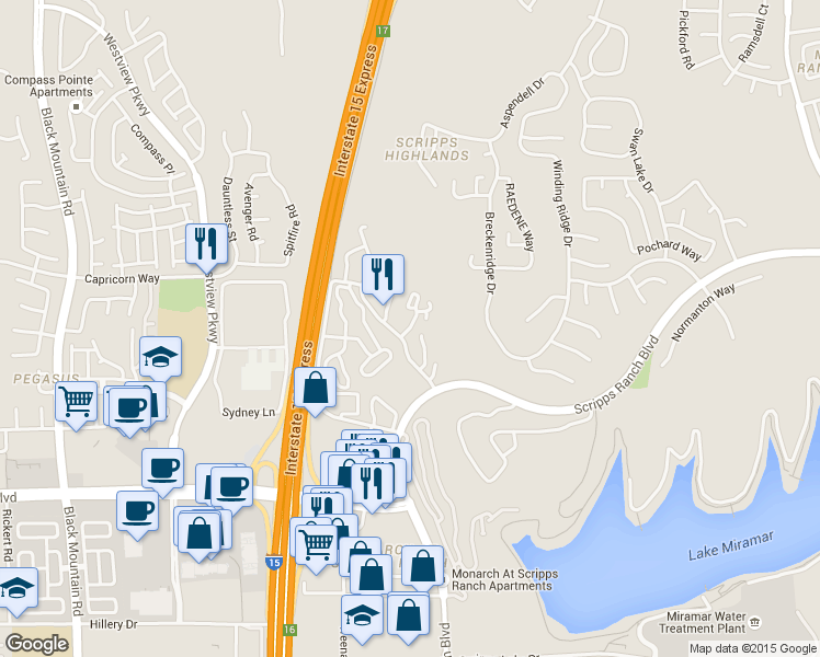 map of restaurants, bars, coffee shops, grocery stores, and more near 11145 Affinity Court in San Diego