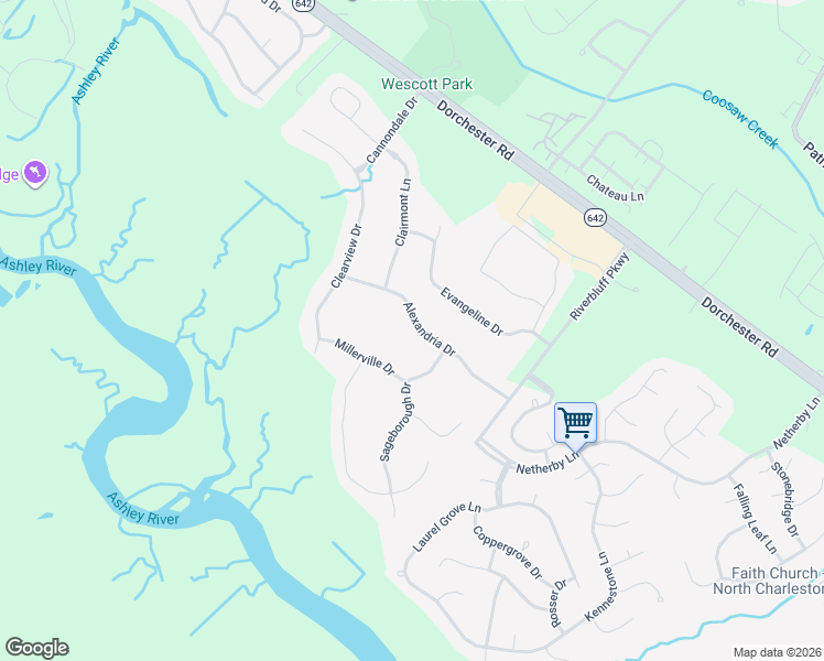 map of restaurants, bars, coffee shops, grocery stores, and more near 8738 Alexandria Drive in North Charleston