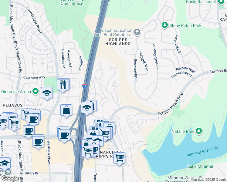 map of restaurants, bars, coffee shops, grocery stores, and more near in San Diego