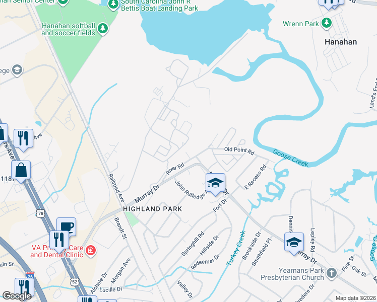 map of restaurants, bars, coffee shops, grocery stores, and more near 6306 Murray Drive in Hanahan