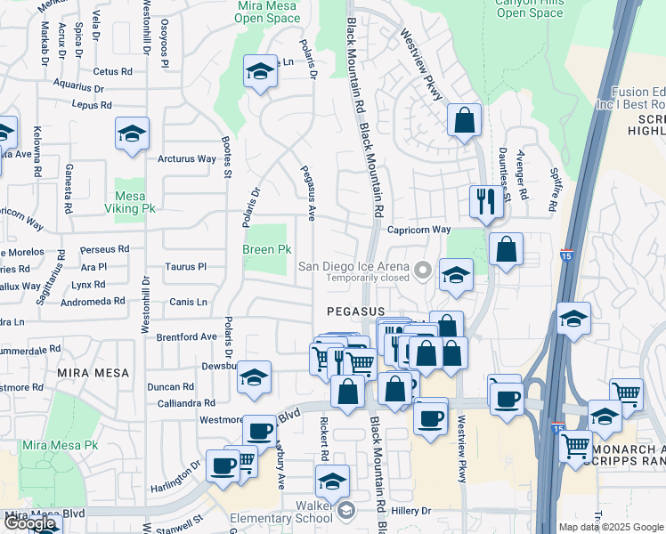 map of restaurants, bars, coffee shops, grocery stores, and more near 9248 Laurelhurst Court in San Diego