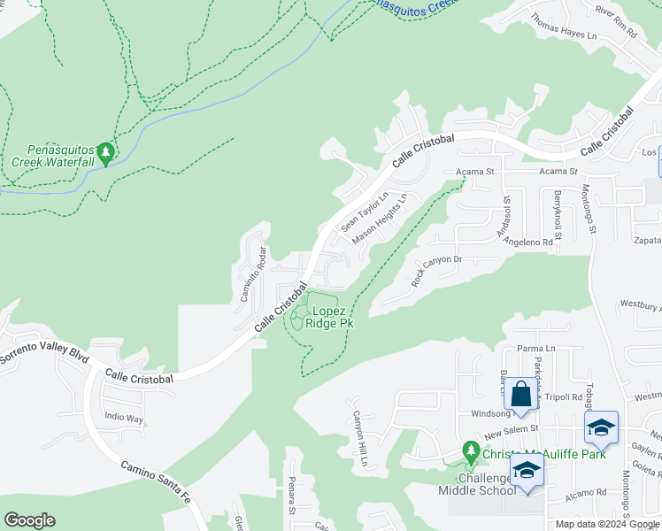 map of restaurants, bars, coffee shops, grocery stores, and more near 7365 Calle Cristobal in San Diego