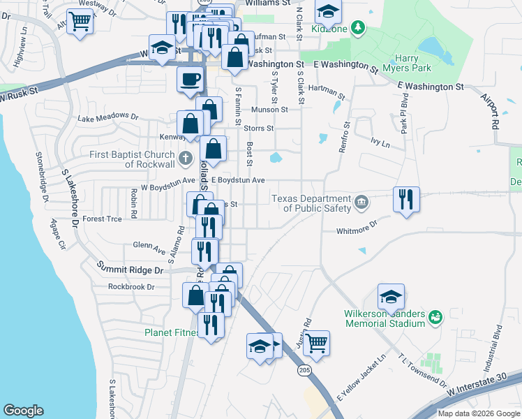 map of restaurants, bars, coffee shops, grocery stores, and more near 710 Peters Colony in Rockwall