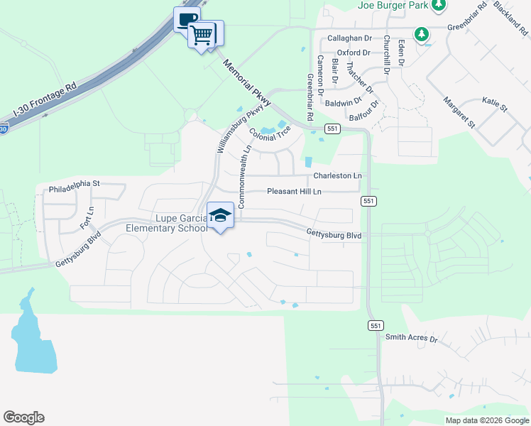 map of restaurants, bars, coffee shops, grocery stores, and more near 177 Griffin Avenue in Royse City
