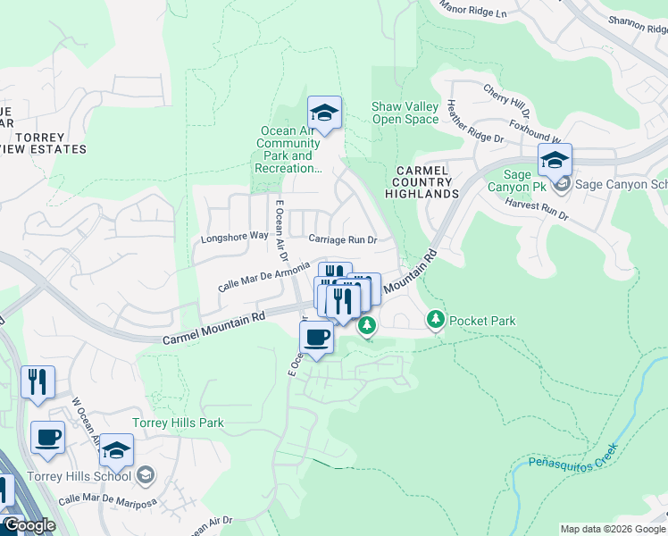 map of restaurants, bars, coffee shops, grocery stores, and more near 4648 Calle Mar De Armonia in San Diego