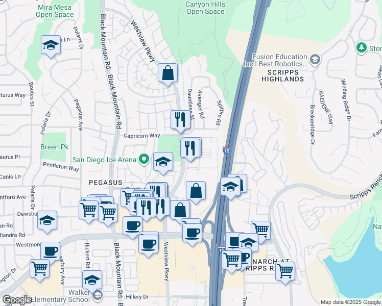map of restaurants, bars, coffee shops, grocery stores, and more near 11235 Lee Way in San Diego