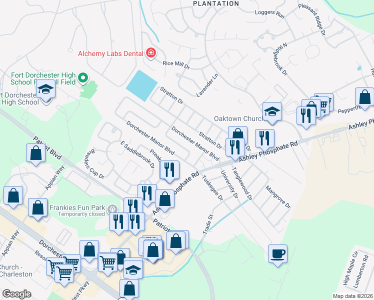 map of restaurants, bars, coffee shops, grocery stores, and more near 127 Pine Grove Drive in North Charleston