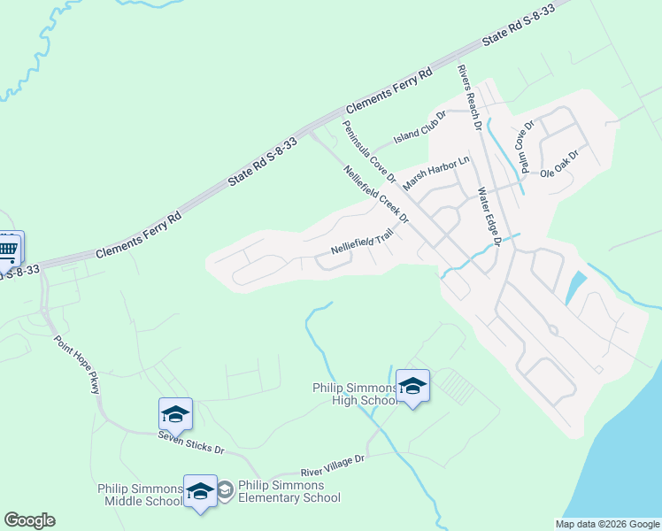 map of restaurants, bars, coffee shops, grocery stores, and more near 449 Nelliefield Trail in Charleston