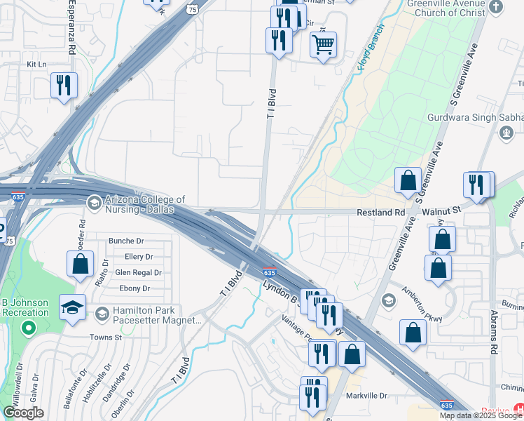 map of restaurants, bars, coffee shops, grocery stores, and more near Drive South in Dallas