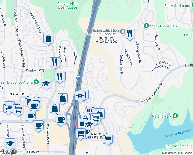 map of restaurants, bars, coffee shops, grocery stores, and more near 11315 Affinity Court in San Diego