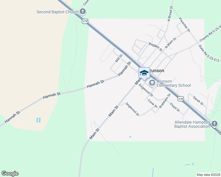 map of restaurants, bars, coffee shops, grocery stores, and more near 297 Hannah Street in Brunson