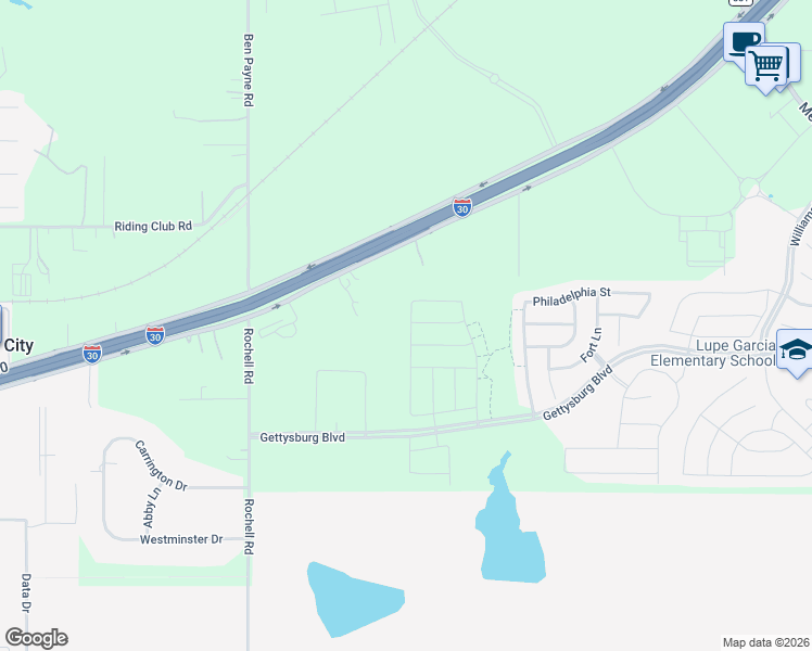 map of restaurants, bars, coffee shops, grocery stores, and more near 3010 Interstate 30 in Rockwall