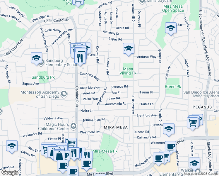 map of restaurants, bars, coffee shops, grocery stores, and more near in San Diego