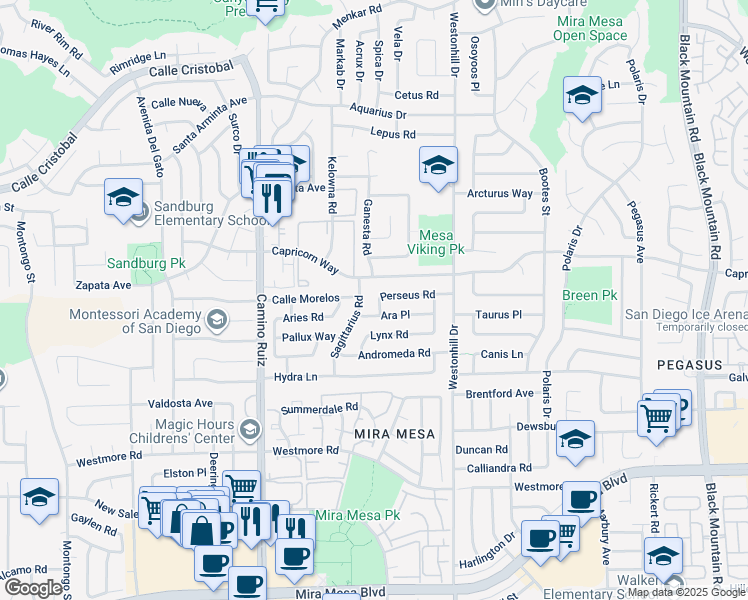 map of restaurants, bars, coffee shops, grocery stores, and more near in San Diego