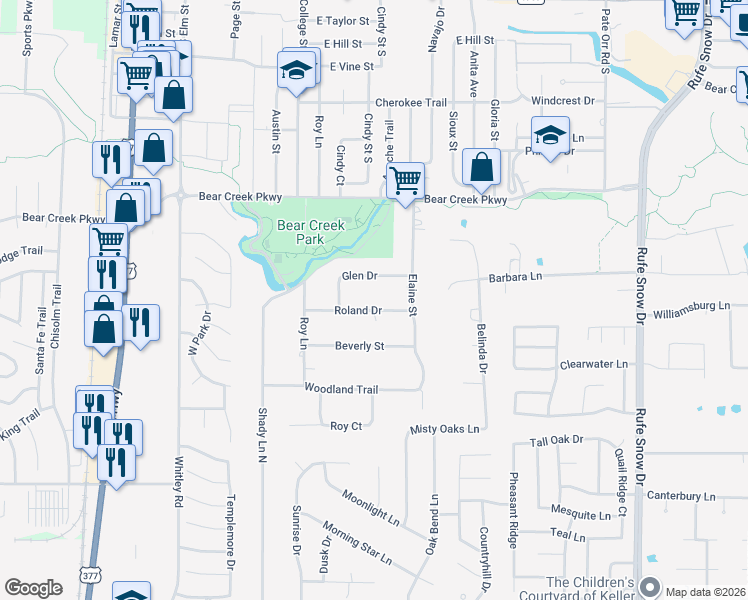 map of restaurants, bars, coffee shops, grocery stores, and more near 501 Roland Drive in Keller
