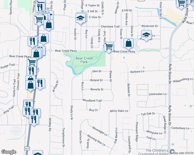 map of restaurants, bars, coffee shops, grocery stores, and more near 501 Roland Drive in Keller