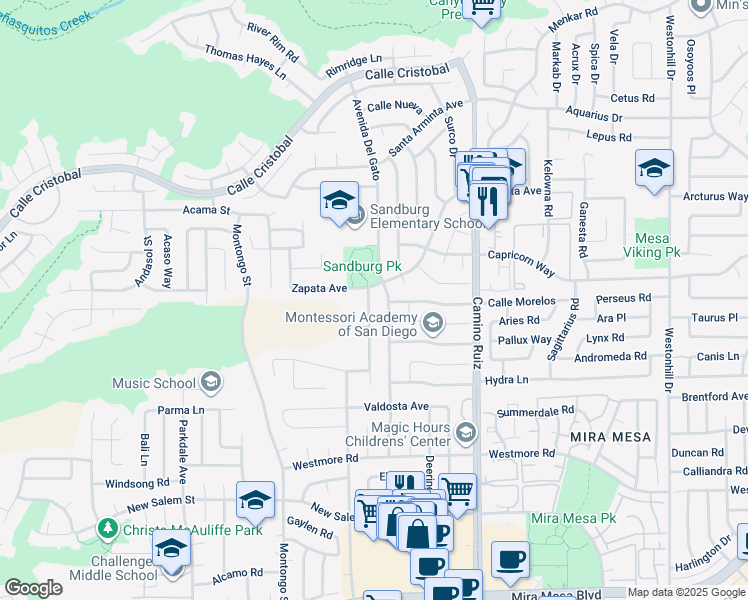 map of restaurants, bars, coffee shops, grocery stores, and more near 11149 Blythe Road in San Diego