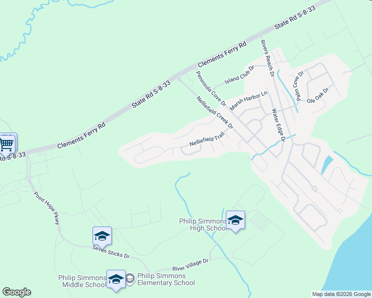 map of restaurants, bars, coffee shops, grocery stores, and more near 447 Nelliefield Trail in Charleston