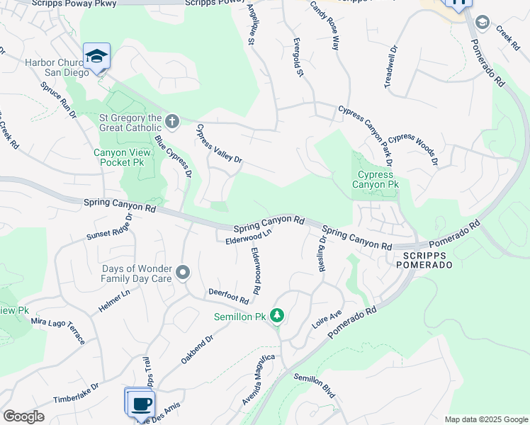 map of restaurants, bars, coffee shops, grocery stores, and more near 11016 Elderwood Lane in San Diego