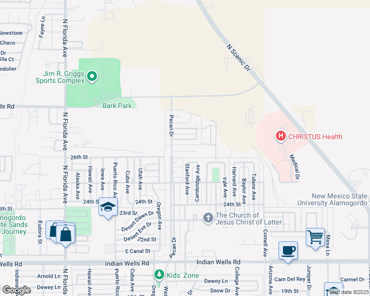 map of restaurants, bars, coffee shops, grocery stores, and more near 1509 American Way in Alamogordo