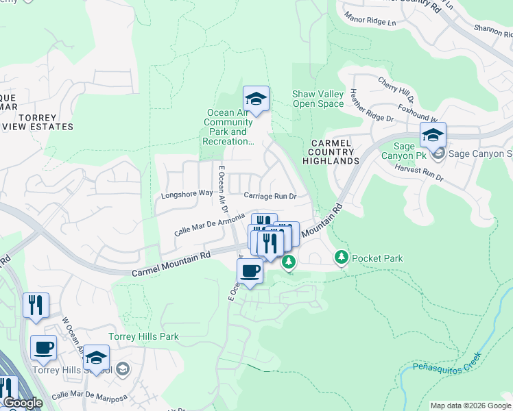map of restaurants, bars, coffee shops, grocery stores, and more near 4632 Calle Mar De Armonia in San Diego