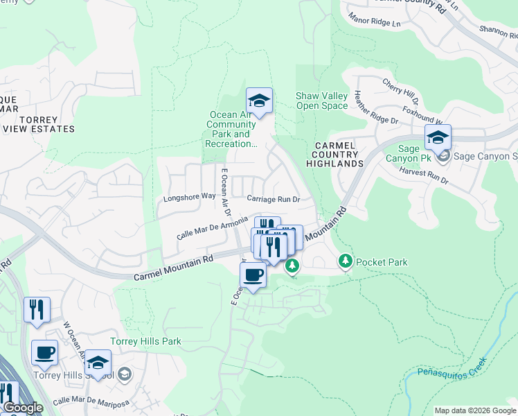 map of restaurants, bars, coffee shops, grocery stores, and more near 4632 Calle Mar De Armonia in San Diego