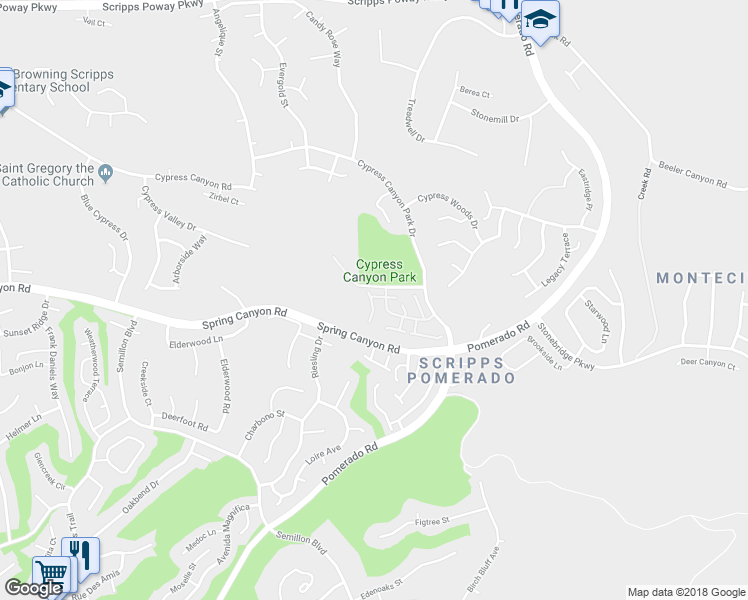 map of restaurants, bars, coffee shops, grocery stores, and more near 12304 Caminito Sereno in San Diego