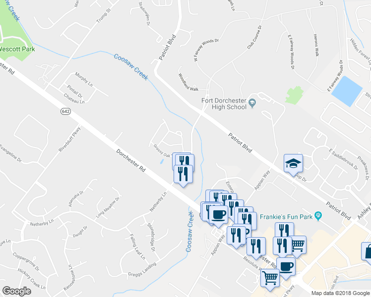 map of restaurants, bars, coffee shops, grocery stores, and more near 8743 Grassy Oak Trail in North Charleston