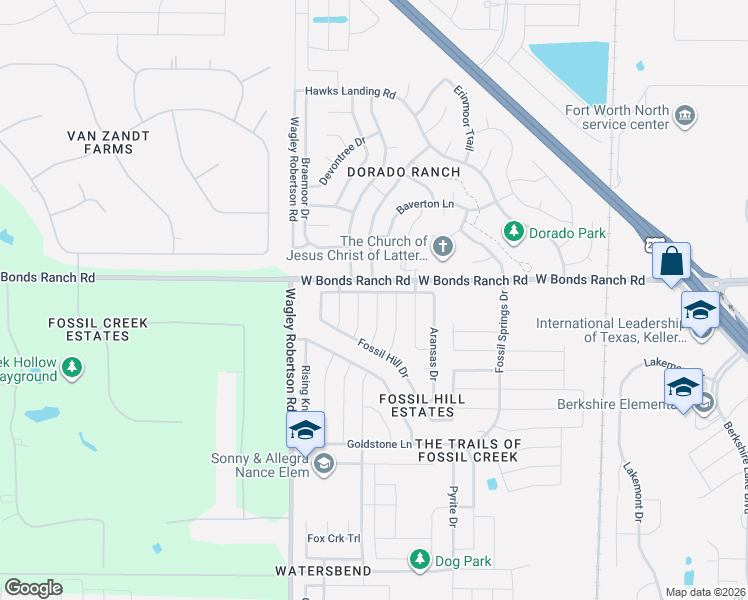map of restaurants, bars, coffee shops, grocery stores, and more near 10628 Ashmore Drive in Fort Worth
