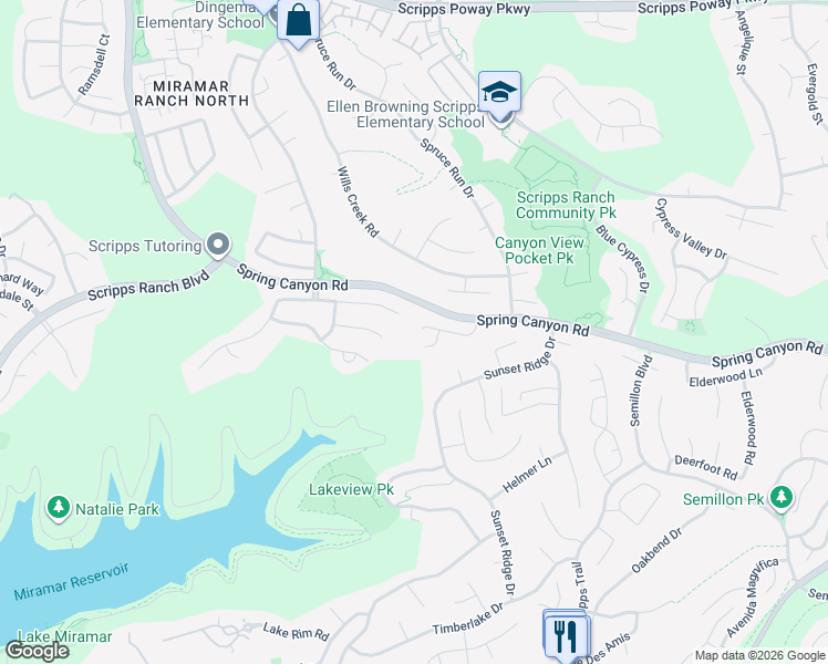map of restaurants, bars, coffee shops, grocery stores, and more near 11405 Larmier Circle in San Diego
