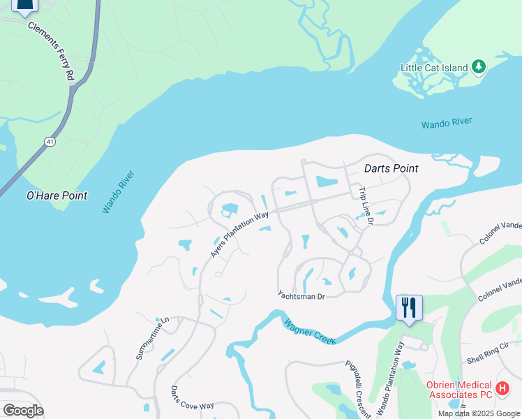 map of restaurants, bars, coffee shops, grocery stores, and more near 2769 Fountainhead Way in Mount Pleasant