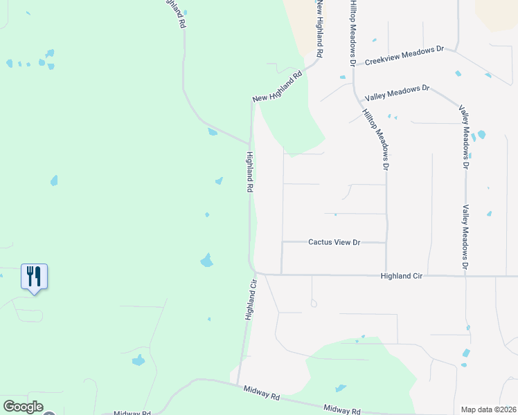 map of restaurants, bars, coffee shops, grocery stores, and more near 2833 Highland Road in Springtown