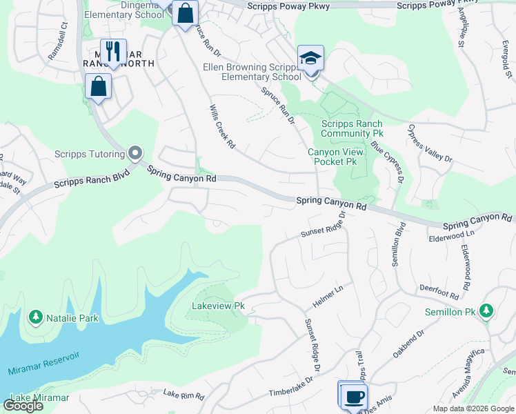 map of restaurants, bars, coffee shops, grocery stores, and more near 11405 Larmier Circle in San Diego